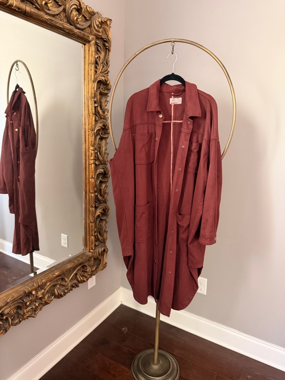 Anthropologie Oversized Rust Suede Buttondown
